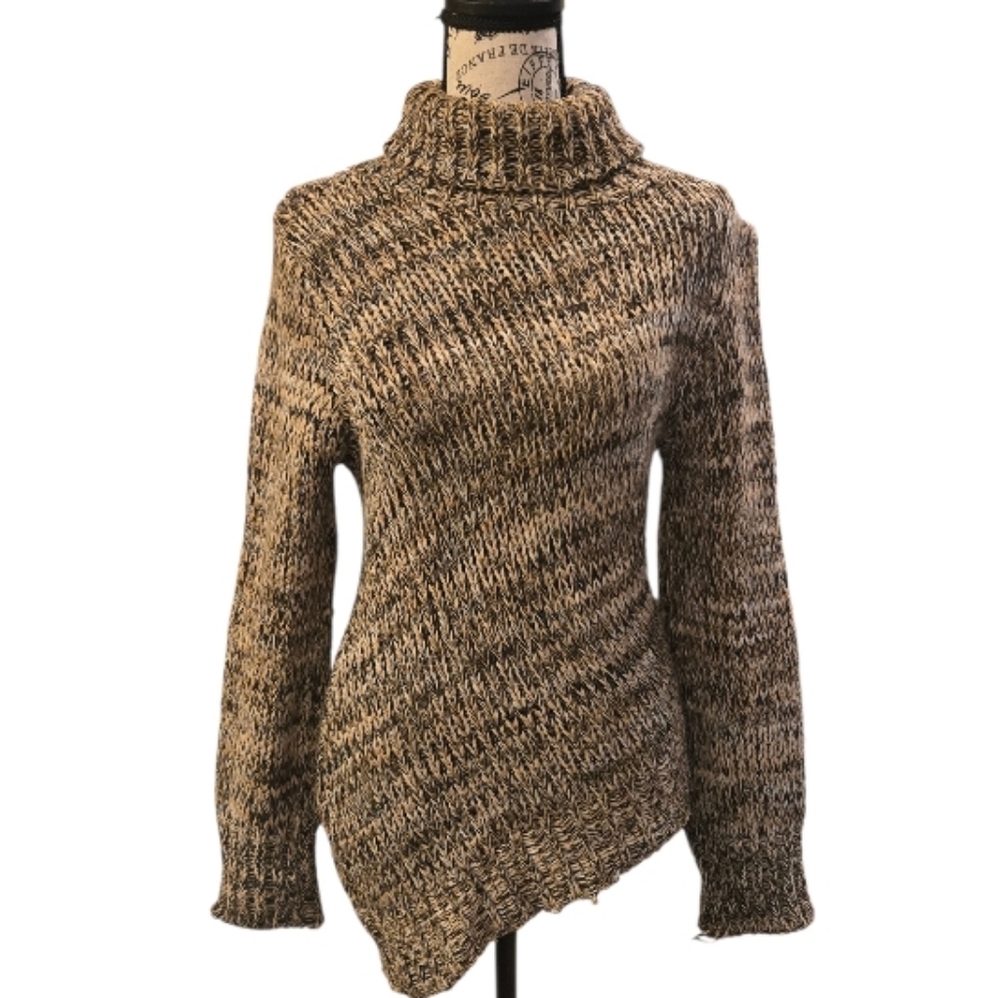 Vintage Necessary Objects Knit Brown Asymetric Turtleneck Sweater Sz M